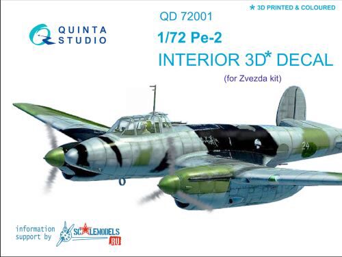Quinta Studio QD72001 1/72 Pe-2 3D-Printed & coloured Interior on decal paper (for 7283 Zvezda kit)