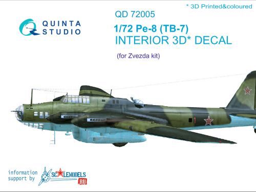 Quinta Studio QD72005 1/72 Pe-8/TB-7 3D-Printed & coloured Interior on decal paper (for 7264, 7291 Zvezda kit)