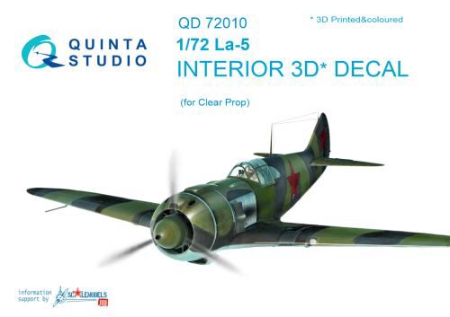 Quinta Studio QD72010 1/72 La-5 3D-Printed & coloured Interior on decal paper (for ClearProp kit)
