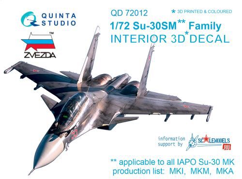 Quinta Studio QD72012 1/72 Su-30SM 3D-Printed & coloured Interior on decal paper  (for Zvezda kit)