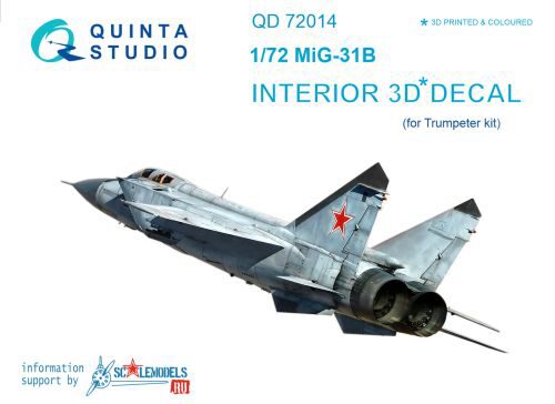 Quinta Studio QD72014 1/72 MiG-31B 3D-Printed & coloured Interior on decal paper  (for Trumpeter kit)