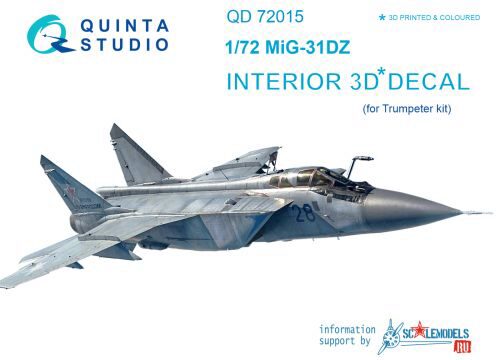Quinta Studio QD72015 1/72 MiG-31DZ 3D-Printed & coloured Interior on decal paper  (for Trumpeter kit)
