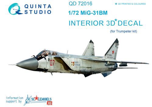 Quinta Studio QD72016 1/72 MiG-31BM 3D-Printed & coloured Interior on decal paper  (for Trumpeter kit)