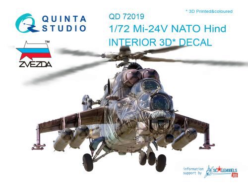 Quinta Studio QD72019 1/72 Mi-24V NATO (black panels) 3D-Printed & coloured Interior on decal paper  (for Zvezda kit)