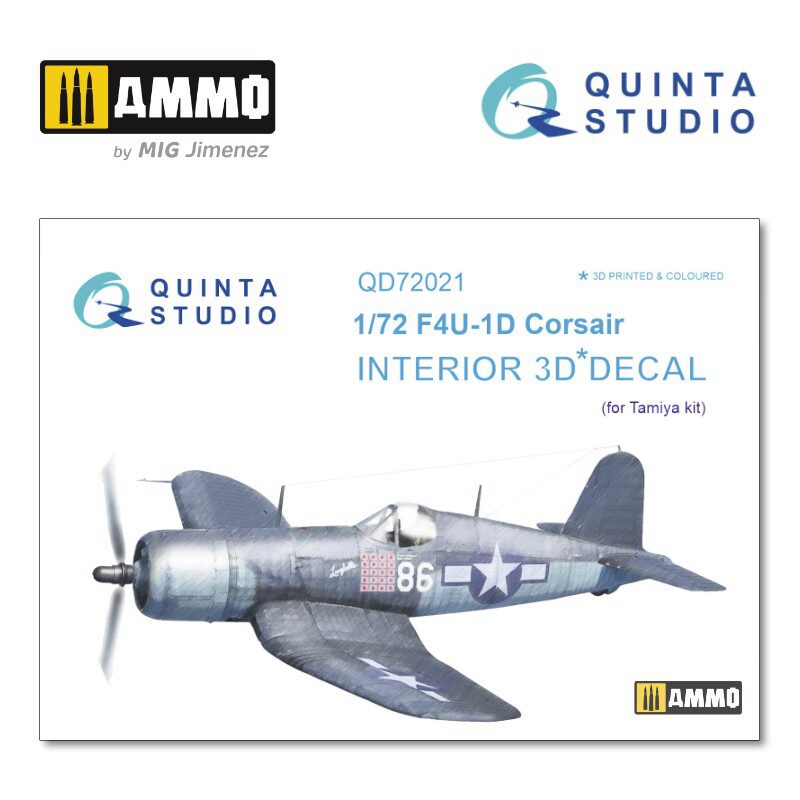 Quinta Studio QD72021 1/72 F4U-1D Corsair 3D-Printed &amp, coloured Interior on decal paper (for Tamiya  kit) 