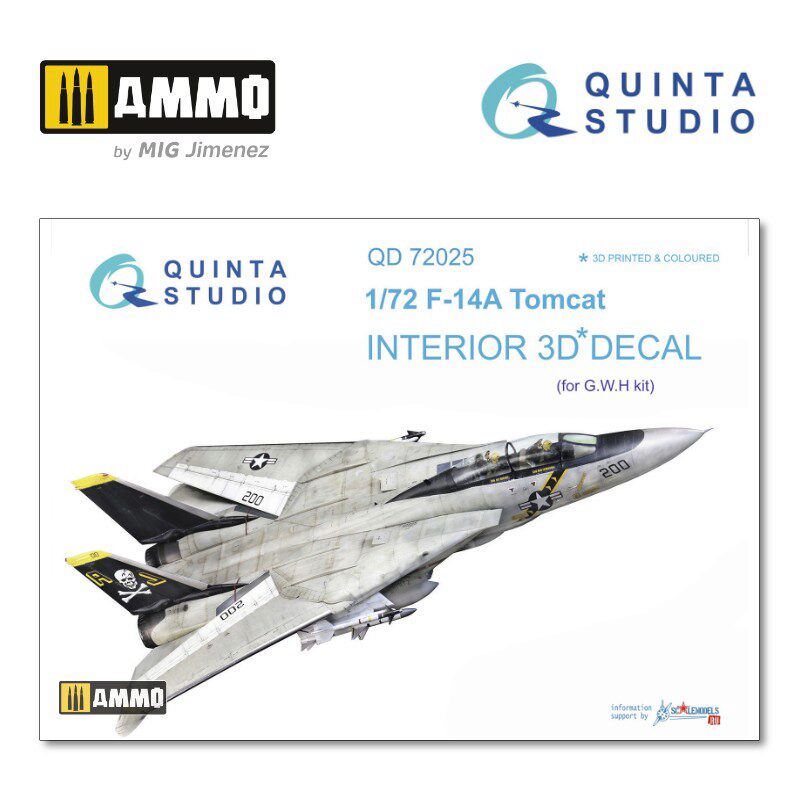 Quinta Studio QD72025 1/72 F-14A 3D-Printed &amp, coloured Interior on decal paper (for GWH kit) 