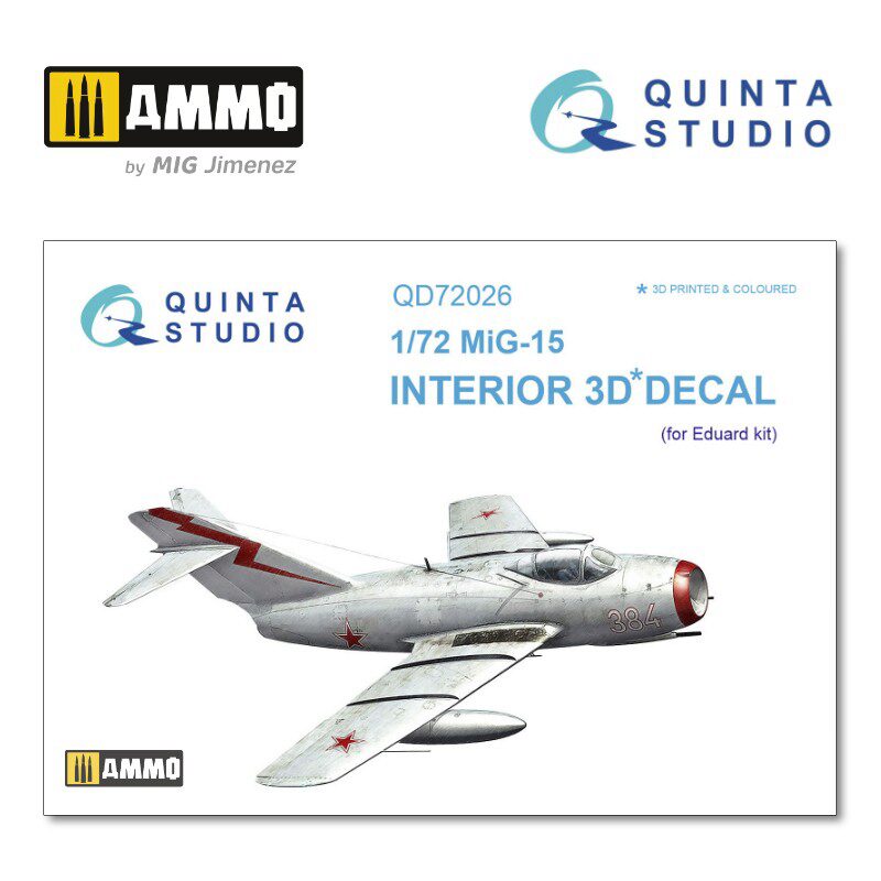 Quinta Studio QD72026 1/72 MiG-15 3D-Printed &amp, coloured Interior on decal paper (for Eduard kit) 