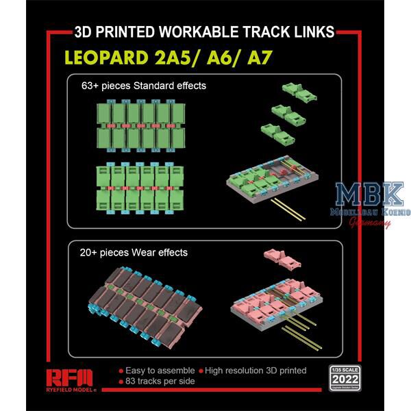 RYE FIELD MODEL 2022 Leopard 2A5/A6/A7 workable tracks (3D printed)