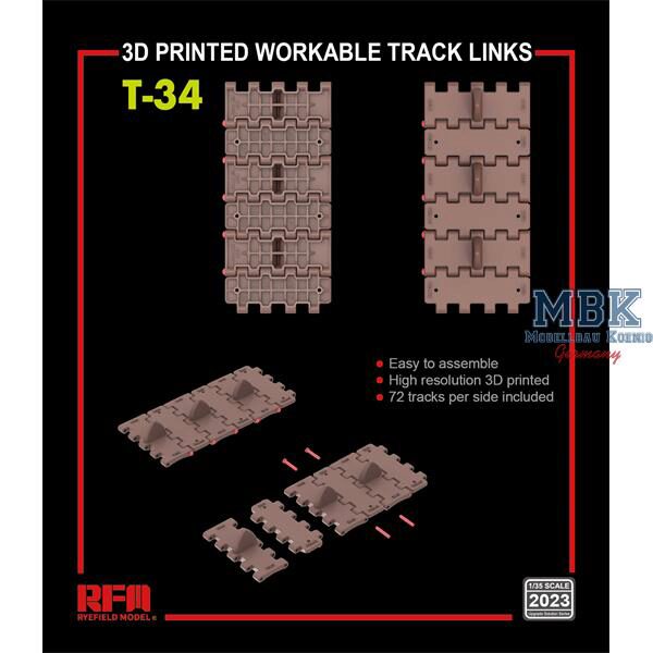 RYE FIELD MODEL 2023 T-34 workable tracks (3D printed)