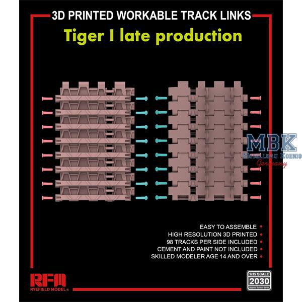 RYE FIELD MODEL 2030 3D printed Workable track links for Tiger I late
