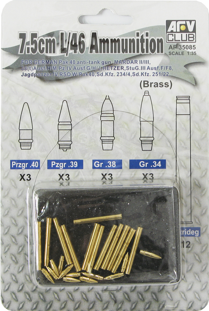 AFV-Club 35085 7,5 cm KwK L/46 AMMO (BRASS)