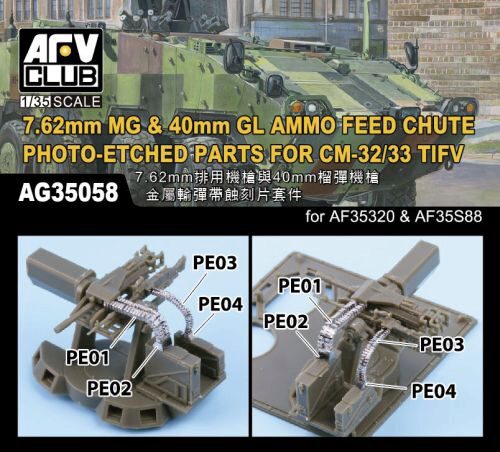 AFV-Club AG35058 7.62mm MG & 40mm GL AMMO FEED CHUTE PE for CM-32/33 TIFV
