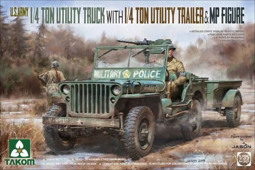 Takom 2126 U.S. Army 1/4 ton utility truck with 1/4 ton utility trailer &  MP figure