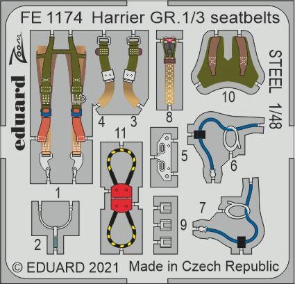 Eduard Accessories FE1174 Harrier GR.1/3 seatbelts STEEL 1/48 for KINETIC
