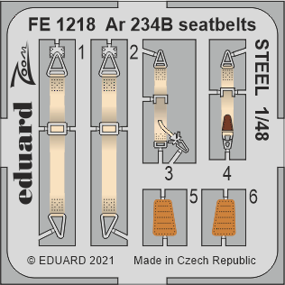 Eduard Accessories FE1218 Ar 234B seatbelts STEEL 1/48 HASEGAWA/HOBBY 2000