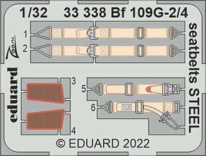 Eduard Accessories 33338 Bf 109G-2/4 seatbelts STEEL for REVELL