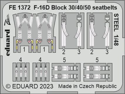 Eduard Accessories FE1372 F-16D Block 30/40/50 seatbelts STEEL 1/48 KINETIC
