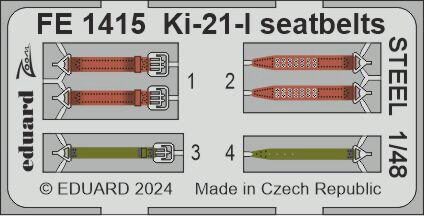 Eduard Accessories FE1415 Ki-21-I seatbelts STEEL 1/48 ICM