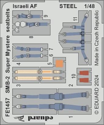 Eduard Accessories FE1457 SMB-2 Super Mystere seatbelts Israeli AF STEEL