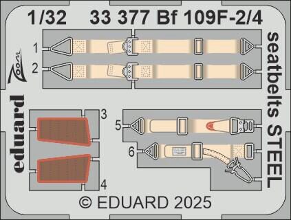 Eduard Accessories 33377 Bf 109F-2/4 seatbelts STEEL  HOBBY 2000 / HASEGAWA