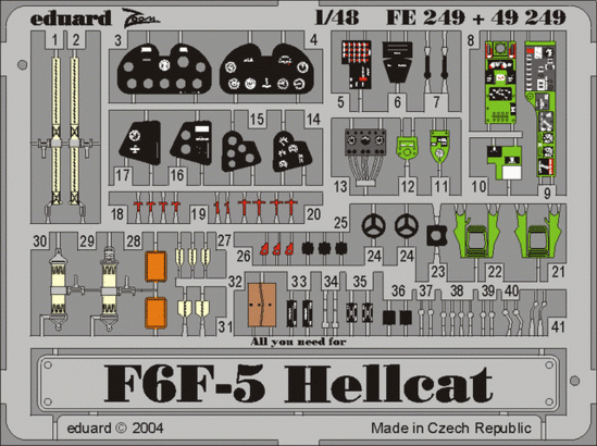 Eduard Accessories FE249 F6F-5 Hellcat für Hasegawa Bausatz 