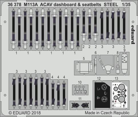 Eduard Accessories 36378 M113A ACAV dashboard & seatbelts STEEL for AFV Club