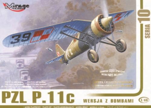Mirage Hobby 481002 PZL P.11c mit Bomben, Resin- und Fotoätzteilen