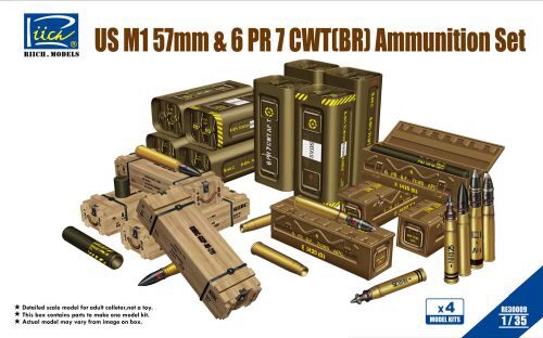 Riich Models RE30009 US M1 57mm&6PR 7cwt(BR)Ammunition Set(Mo (Model Kits x4)