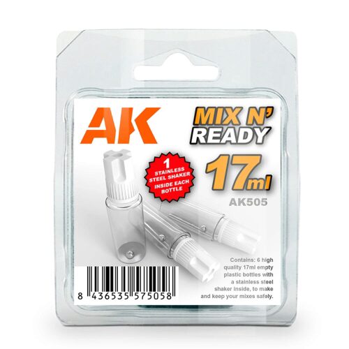 AK Interactive AK505 MIX AND READY - Acrylics (6 Empty, 17ml jars WITH SHAKER BALL)