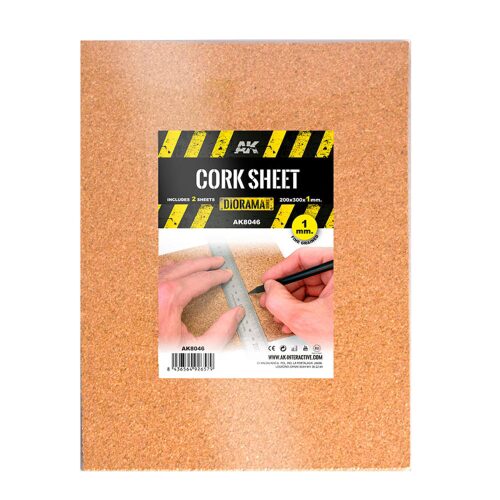 AK Interactive AK8046 CORK SHEETS - FINE GRAINED - 200 x 300 x 1mm (2 SHEETS)