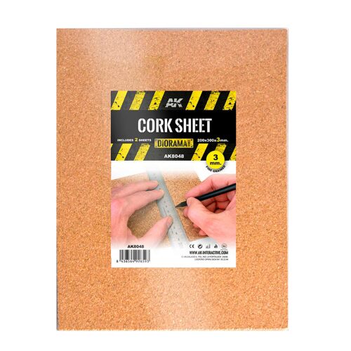 AK Interactive AK8048 CORK SHEETS - FINE GRAINED - 200 x 300 x 3mm (2 SHEETS)