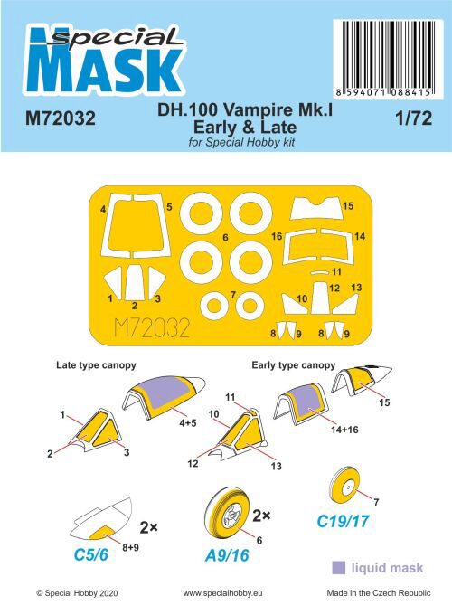 Special Hobby M72032 DH.100 Vampire Mk.I Early & Late MASK