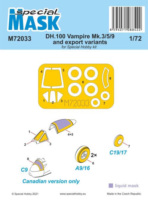 Special Hobby 100-M72033 DH.100 Vampire Mk.3/5/9 and export variants MASK
