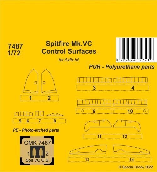 CMK 129-7487 Spitfire Mk.VC Control Surfaces / for Airfix kit