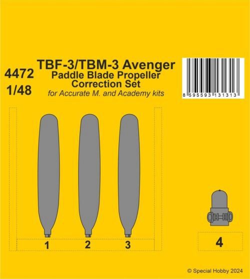 CMK 129-4472 TBF-3/TBM-3 Avenger Paddle Blade Propeller Correction Set 1/48 for Accurate/Academy kits