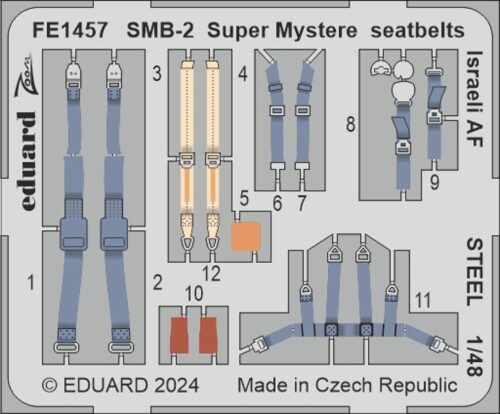 Eduard Accessories FE1457 SMB-2 Super Mystere seatbelts Israeli AF STEEL