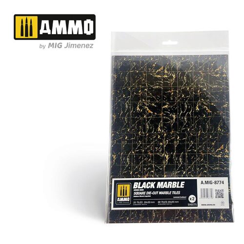 Ammo AMIG8774 Black Marble. Square Die-cut Marble Tiles - 2 pcs