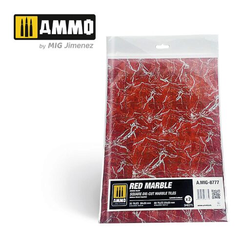 Ammo AMIG8777 Red Marble. Square Die-cut Marble Tiles - 2 pcs