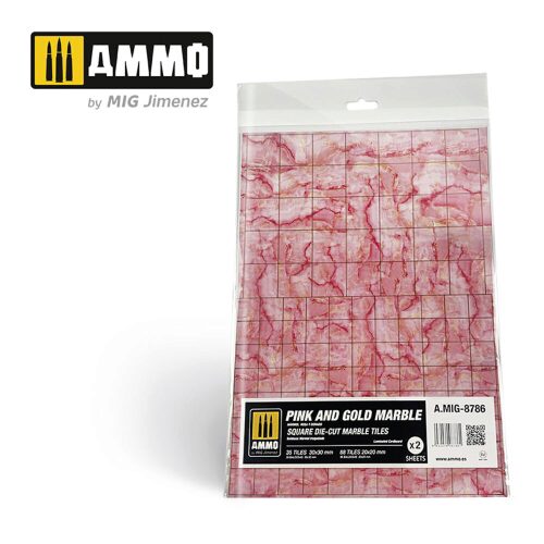 Ammo AMIG8786 Pink and Gold Marble. Square Die-cut Marble Tiles - 2 pcs.