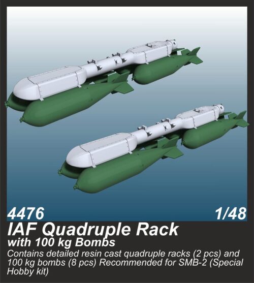 CMK 129-4476 IAF Quadruple Rack with 100 kg Bombs  (2 pcs.) / for SMB-2, Sa´ar and Mirage III kits