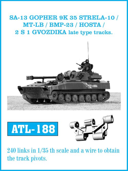 Friulmodel ATL-188 Metallketten für SA-13 GOPHER 9K 35 STRELA 10 / MT-LB / BMP23 / HOSTA / 2 S 1 GVODZIKA late type tracks.