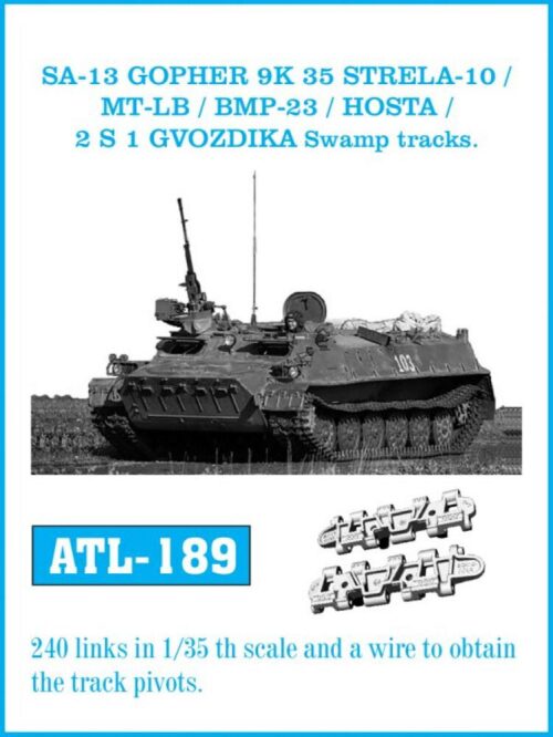 Friulmodel ATL-189 Metallketten für SA-13 GOPHER 9 K 35 STRELA-10 / MT-LB / BMP-23 / HOSTA / 2 S 1 GVODZIKA Swamp tracks.