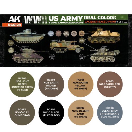 AK Interactive RCS129 Real Colors WWII US Army & USMC Camouflage Colors SET