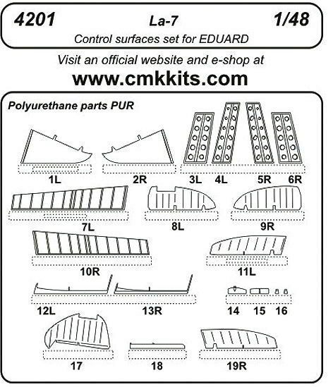 CMK 4201 Lavochkin La-7 Control Surfaces für Eduard Bausatz