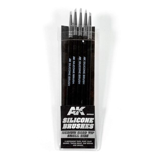 AK Interactive AK9085 SET 5 PINCELES DE SILICONA DUREZA MEDIA. TAMAÑO PEQUEÑO / SET OF 5 SILICONE BRUSHES MEDIUM HARD TIP SMALL