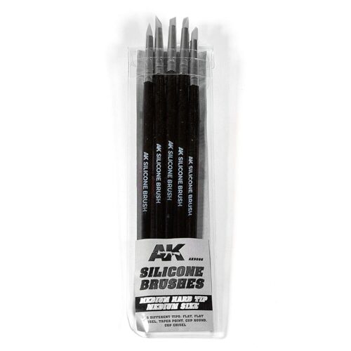 AK Interactive AK9086 SET 5 PINCELES DE SILICONA DUREZA MEDIA. TAMAÑO MEDIO / SET OF 5 SILICONE BRUSHES MEDIUM HARD TIP MEDIUM