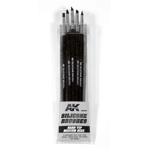 AK Interactive AK9088 SET 5 PINCELES DE SILICONA DUREZA DURA. TAMAÑO MEDIO / SET OF 5 SILICONE BRUSHES HARD TIP MEDIUM