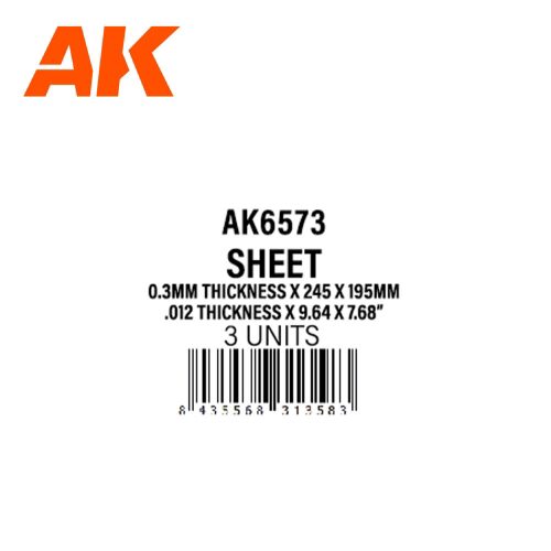 AK Interactive AK6573 0.3mmthickness x 245 x 195mm - STYRENE SHEET