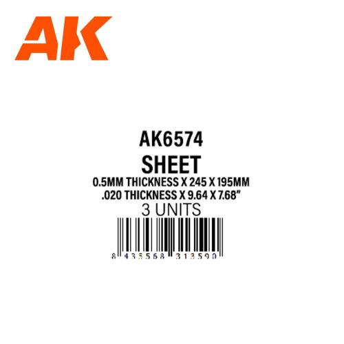 AK Interactive AK6574 0.5mmthickness x 245 x 195mm - STYRENE SHEET