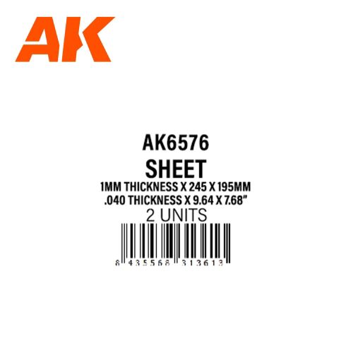 AK Interactive AK6576 1mmthickness x 245 x 195mm - STYRENE SHEET